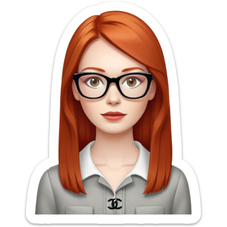 Red head long straight hair pale skin Chanel wearung glasses sticker