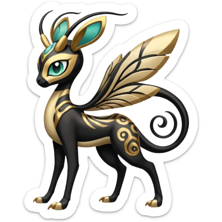  Egyptian Smooth Soft Glossy Tribal Exotic Colorful Tropical Meloetta-Venom-Heliolisk-Helioptile-fusion, full body, tribal markings  sticker