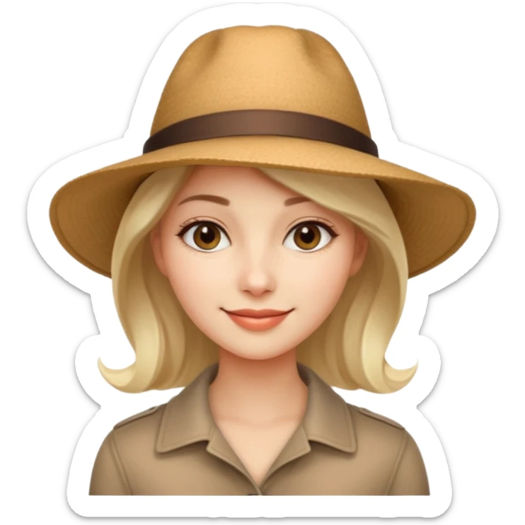 A realistic portrait of a woman wearing a stylish hat, soft shadows on her face, gentle smile, natural skin texture, cinematic lighting
 sticker