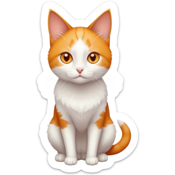 full body of tiny + skinny ginger and white cat with deep orange eyes and triangular shaped face sticker
