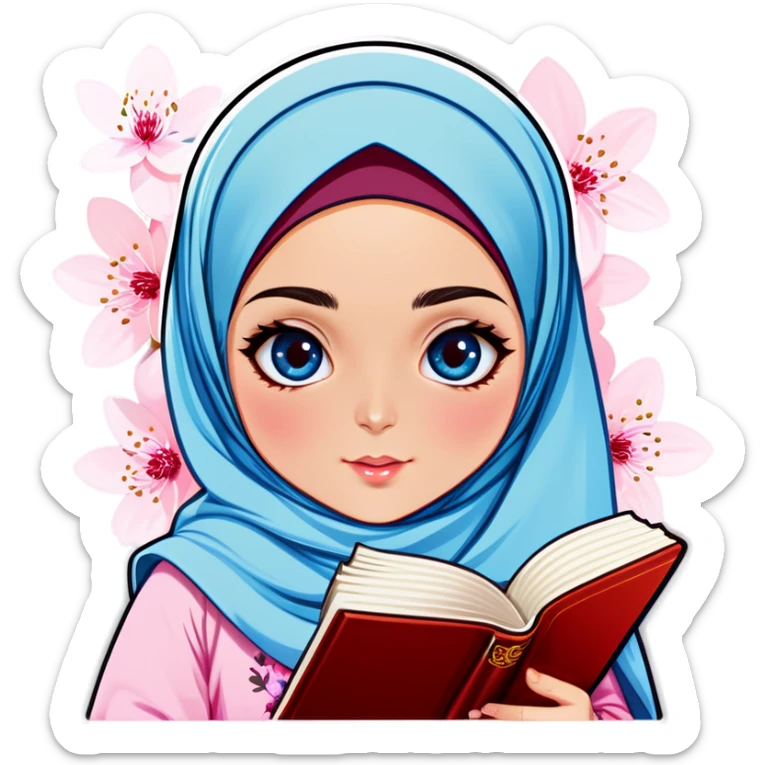 Turkish beautiful finish Konya girl blue eyes with hijab and cherry blossom dress have Quran  sticker