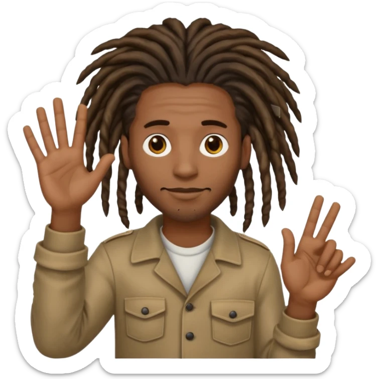 A Black man with dreads holding up 6 in his right hand and 7 in his left hand  sticker