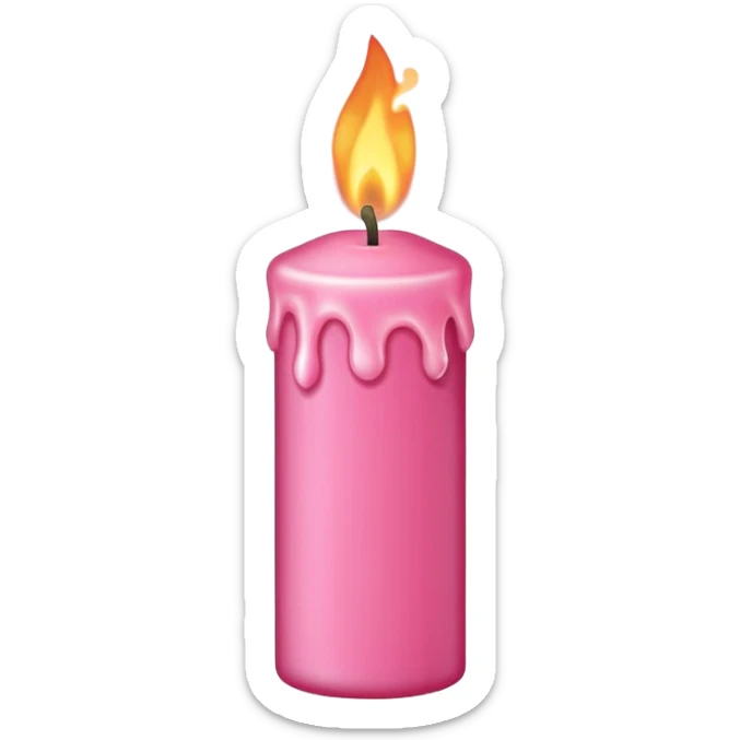 Draw a pink candle with a flame on it at an angle of 15 degrees from the horizontal. sticker