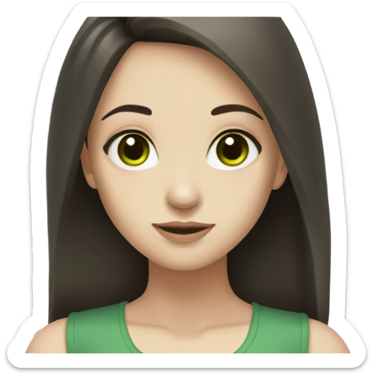 Girl with green eyes, dark brown shoulder length hair, pale skin  sticker