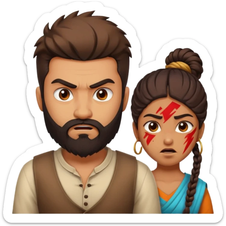 brother and sister fighting modern culture naughty  - indian skin and hairstyle - men beard  sticker