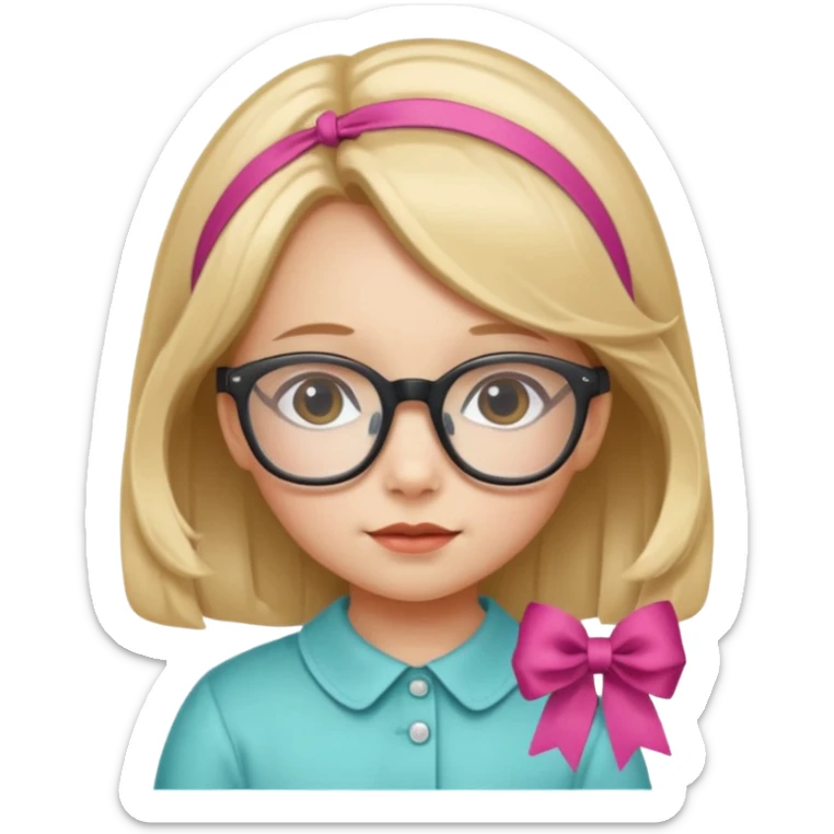 little girl with ribbon hairclip, wearing glasses sticker