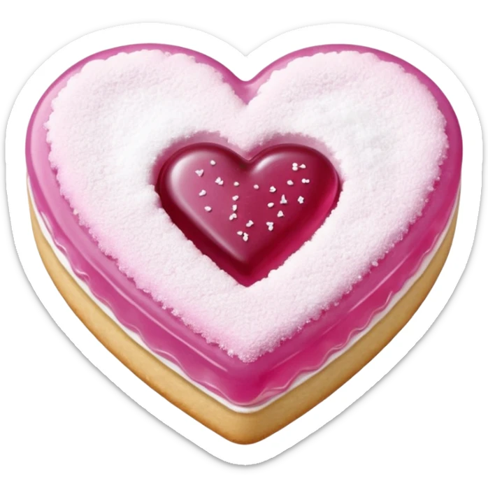 Realistic shortbread cookie in the shape of a heart with light margenta jelly middle filling and sprinkled powder sugar on top. sticker