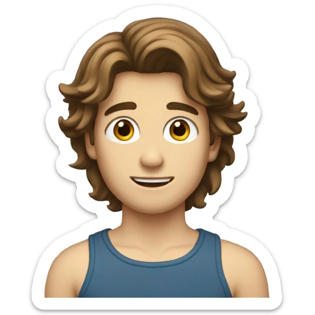 Teenager boy type italian, White skin, with long wavy brown hair (Which go down behind to the nape of the neck), Little bit dezoom sticker