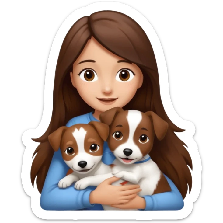 a girl and her dog, one little jack russell coloured dark brown and white. She hugs it. She has long hair.  sticker