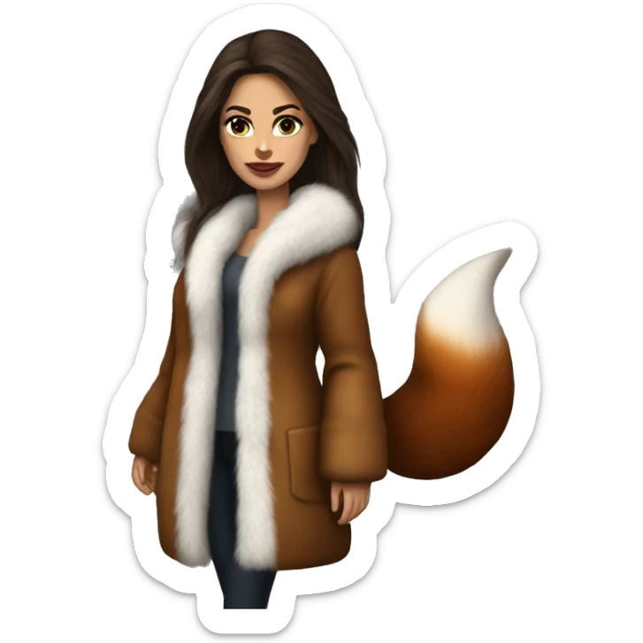 Beautiful Woman Realistic long hair brunette Mob wife big brown fox fur coat  sticker