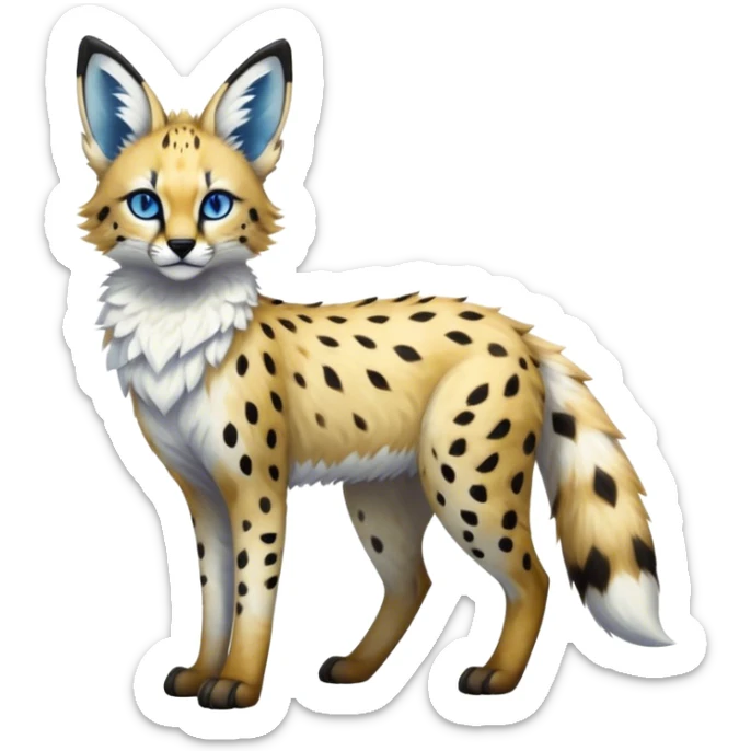 Epic Feral Rare Fantasy shiny cool fluffy Vernid-Trico-Fox-Serval-species-hybrid-animal by LiLaiRa, random markings, tufted ears, full body sticker