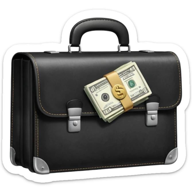 maletin cerrado que se le escapan un par de billetes por los costados sticker