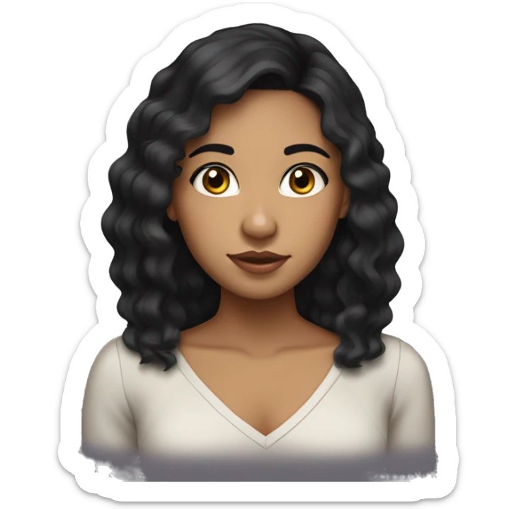 A teen Latina girl with straight to wavy black hair and black eyes, pretty, mixed race skin sticker