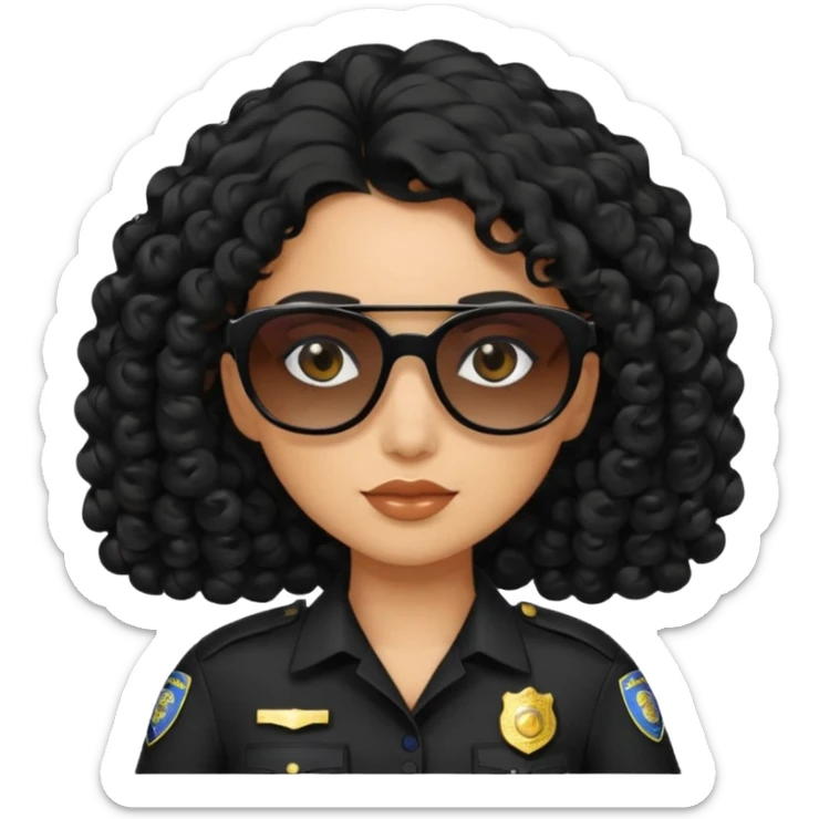 woman police wearing black dress with sun glasses curly hair sticker
