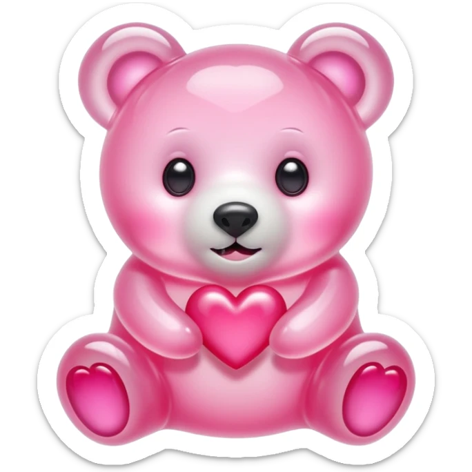 White jelly bear in the shape of a [unclear] with large pink heart-shaped eyes sticker