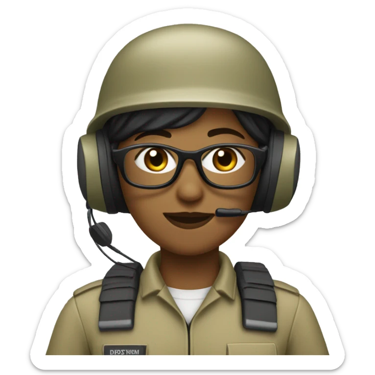 operator dressed in khaki color with a milatary helmet, with glasses, with headset, preferably female black sticker