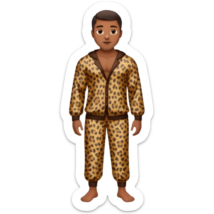 Handsome Black guy with brown skin tone, with muscular build, wearing loose fitting leapard print pajamas and white slippers  sticker