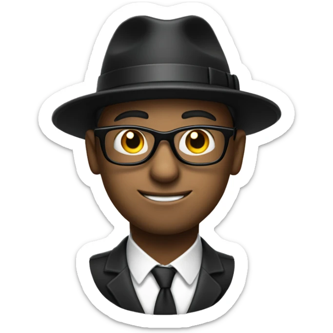 A white man with a black hat and black glasses carrying a suitcase of money sticker