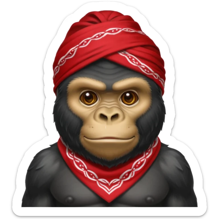Fais un emoji gorille avec un bandana comme Rambo et qui tire à la mitraillette sticker