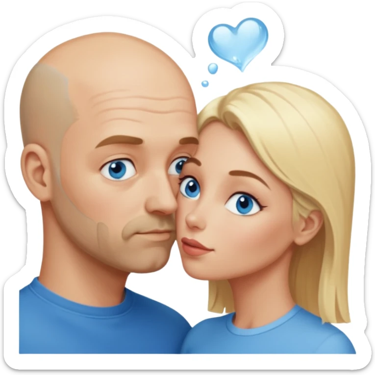 middle age bald man with salt and blonde scruff, blue eyes and blonde woman with blue eyes kissing each other sticker