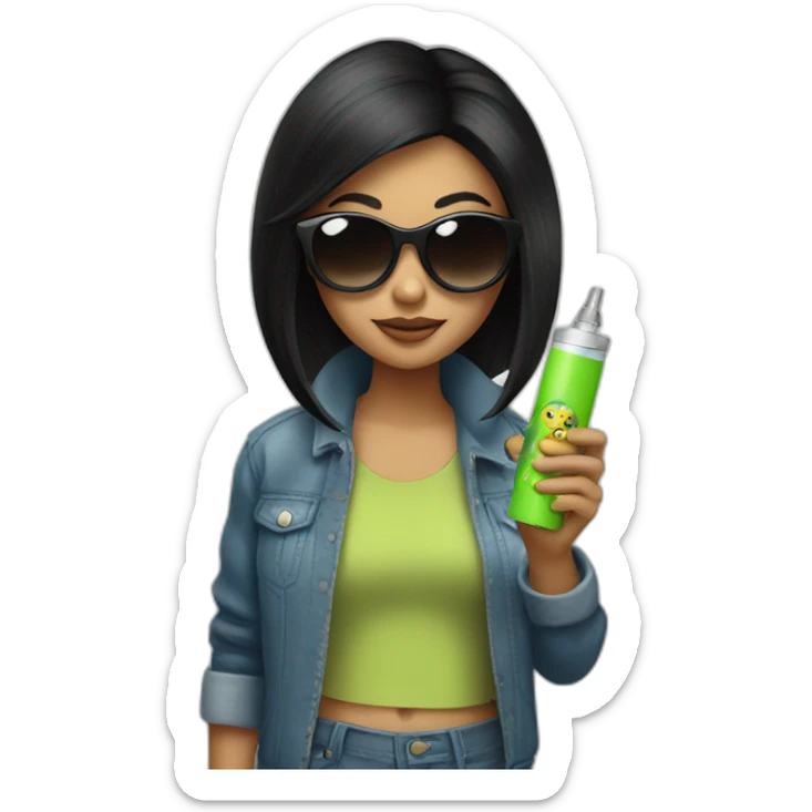 Girl with straight black hair wearing sunglasses and a vape in her hand sticker