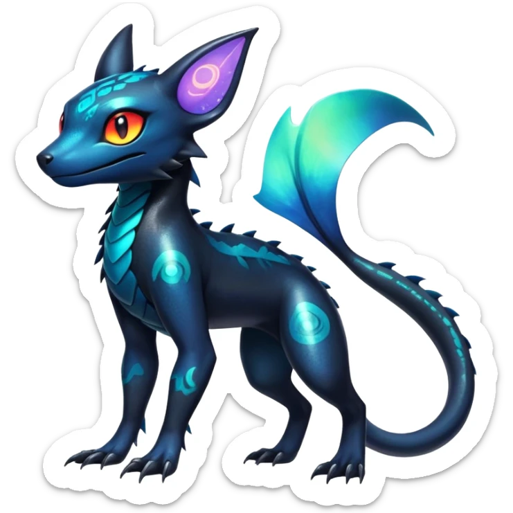 Colorful Iridescent Exotic Salandit-Aurorus-Umbreon-Fakémon-hybrid-creature (full body)  sticker