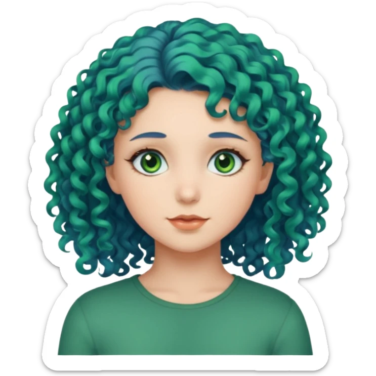Girl with curly blue hair, green eyes, and very fair skin. sticker