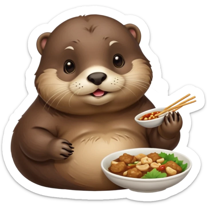 generate a super fat cute otter eating chinese food from a place called taverne de zhao sticker