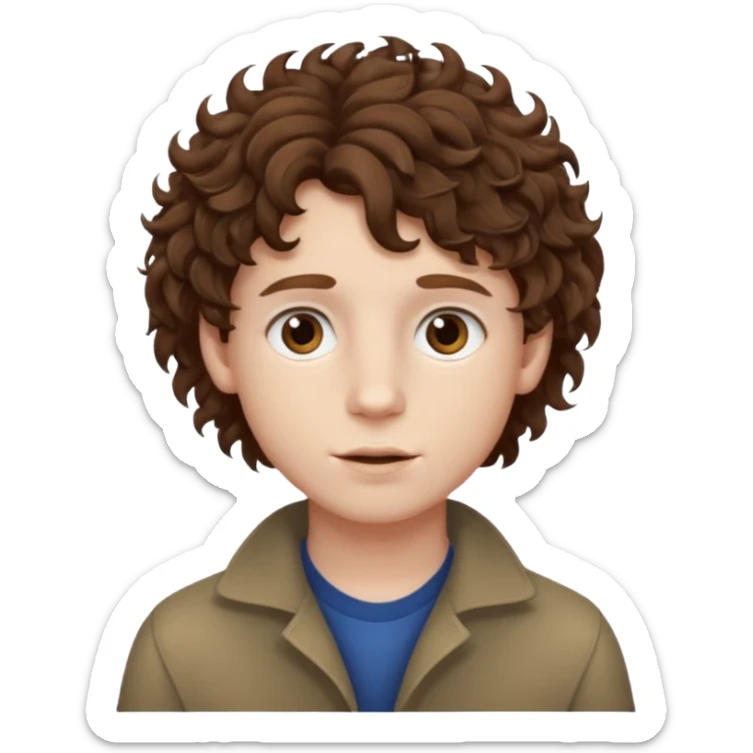 boy,  brown hair, curly hair, brown eyes, pale skin, , hair sticker