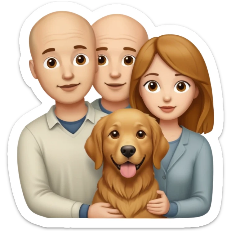 Bald man and brown hair woman with golden retriever  sticker