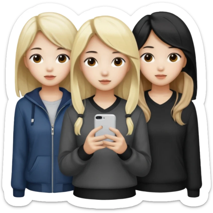 Korean 4 girls, hair colors: 1 blonde, 2 black, 1 brown sticker