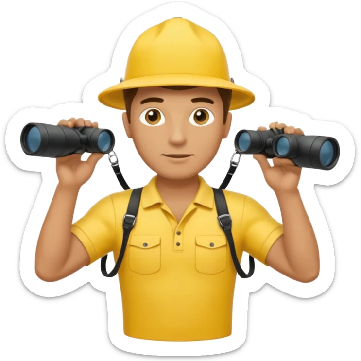 Male lifeguard – yellow shirt, binoculars in hand, scanning the sea, full body sticker