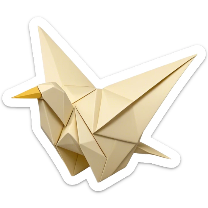 Cinematic Realistic depiction of an elegant origami creation, rendered with delicate paper textures and intricate folds, set on a minimalist background with soft, diffuse lighting that accentuates its artistic precision sticker