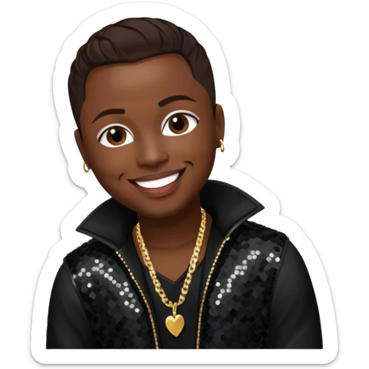 Jazz from Dru Hill with dark brown hair, black sequin outfit, dark skin sticker