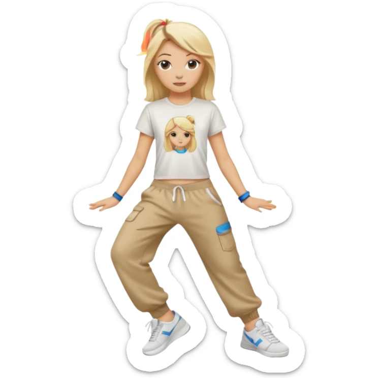 Hiphop dancer, with cute big pants, sneakers, and t-shirt. White girl blond sticker