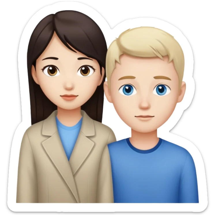 Asian girl with brown eyes and white boy with blue eyes couple sticker