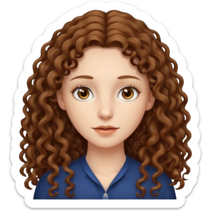 pale woman with brown curly very long hair, middle part. the hair is very long and very thin sticker