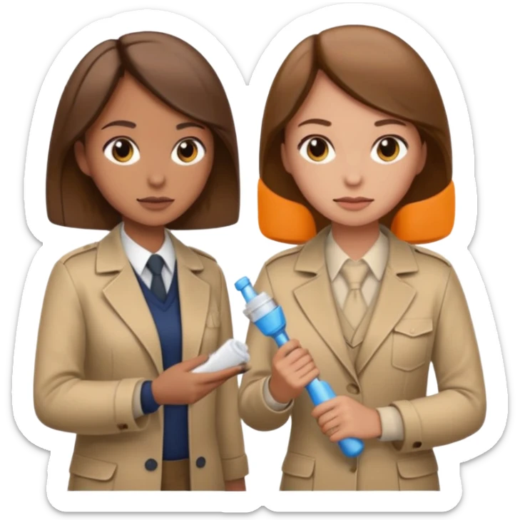 detective with beige clothing and brown hair interviewing suspect (girl) with cleaning clothing sticker