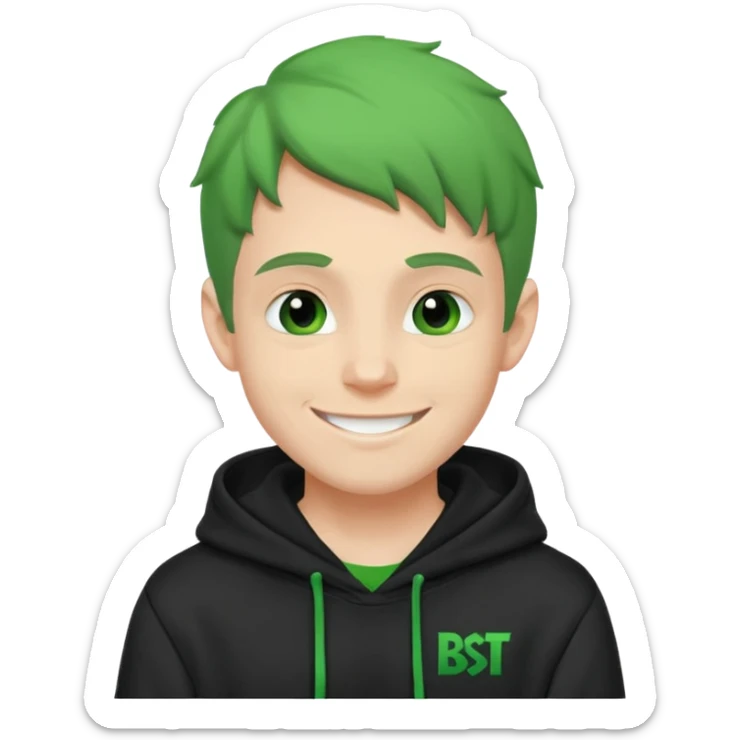Create an avatar of white european male in hoodie with ``BST`` letters on it/ make him look like grinch sticker