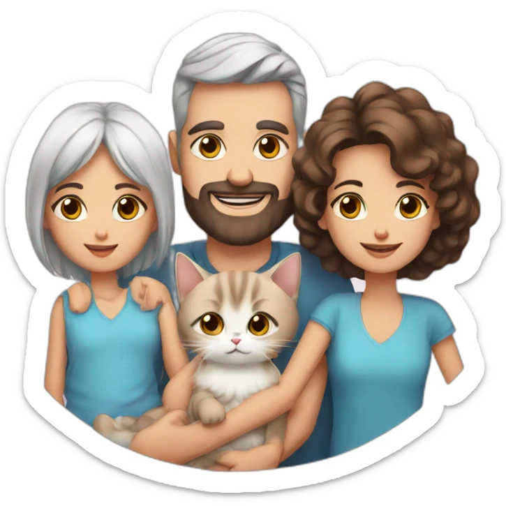 Family dad with brown eyes + mother with blue eyes + baby girl + one Persian cat sticker