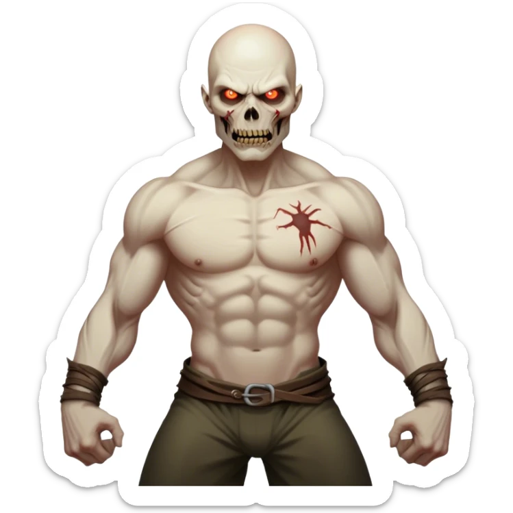 Cinematic Realistic WoW undead civilian Portrait, captured in a fierce, battle-ready stance, muscles taut beneath his tattered, earth-toned attire. His decayed, pallid skin and glowing eyes are rendered with intense lifelike detail and dynamic lighting, high shine, embodying the raw, relentless fury of an undead civilian in the heat of combat. sticker