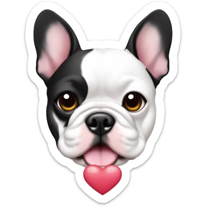 black and white french bulldog face with heart emojis, technology, food, sticker