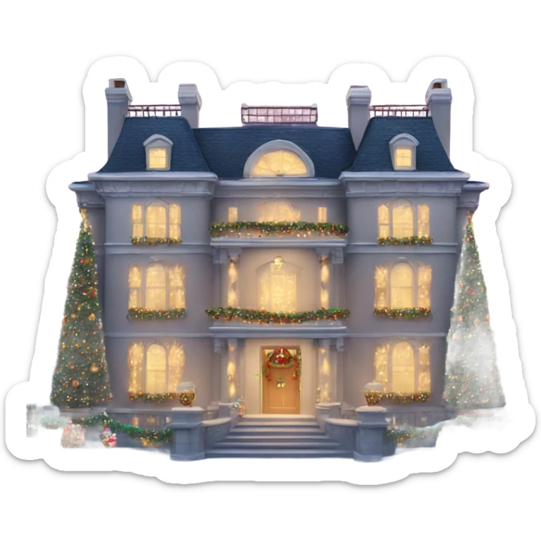 very large mansion decorated with fancy Christmas lights and lots of Fancy decorations sticker