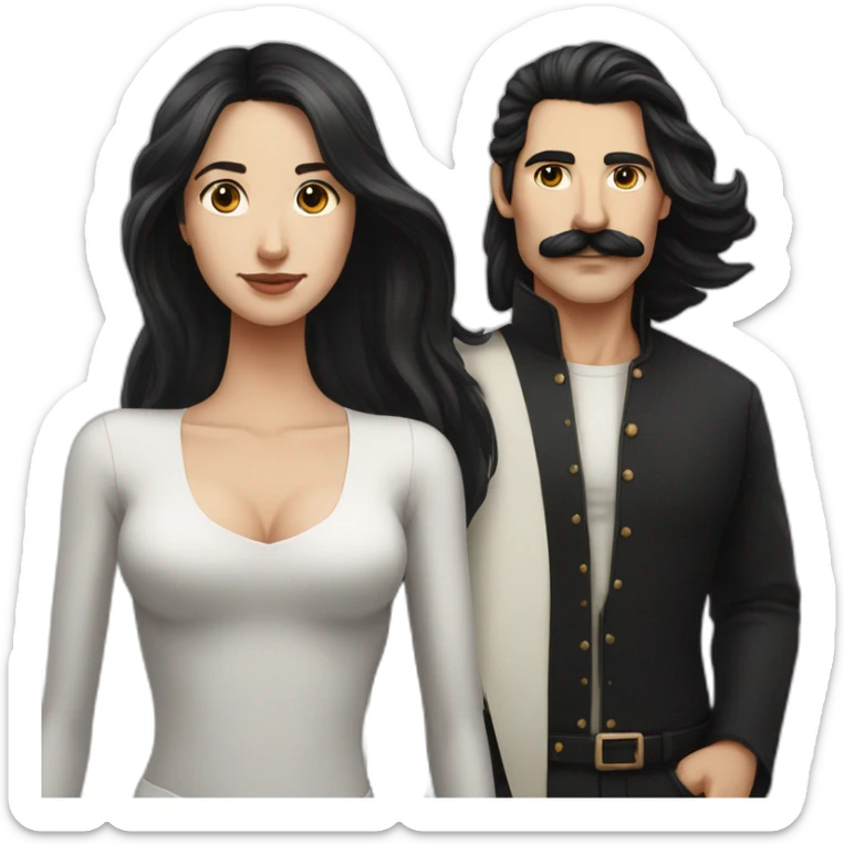 couple black hair white skin and moustache man  with black and long hair with skin lady sticker