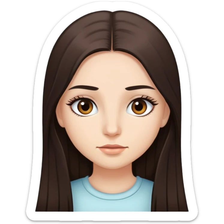 a girl with long dark brown straight hair, eyelashes sticker