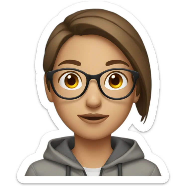 Girl wirh Brown hair and round glasses and a grey hoodie and cargo pants sticker