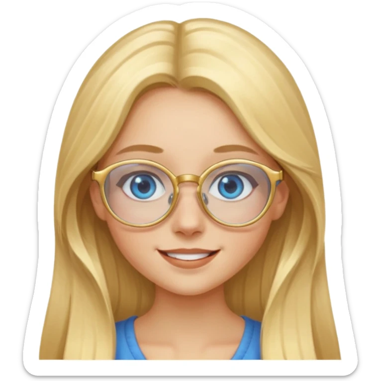 une fille blonde cheveux longs au yeux bleus avec des lunette dorée assez grande joyeuse  sticker
