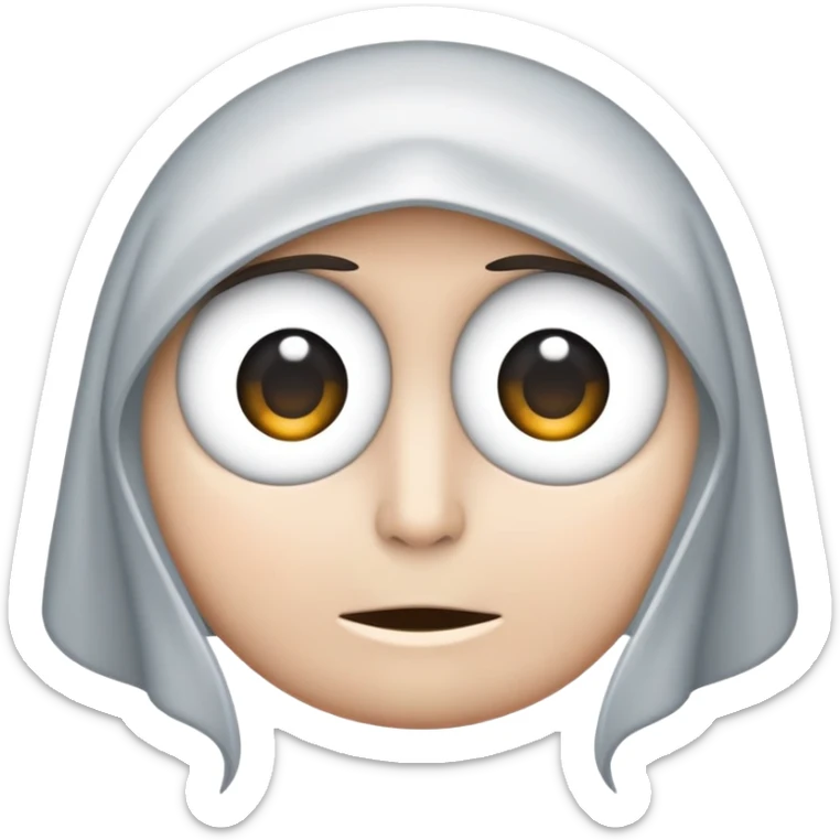 Grauer CartoonKrähenkopf mit geröteten Wangen, großen weißen Augen mit entschlossenem Ausdruck und kurzem, spitzem Schnabel sticker