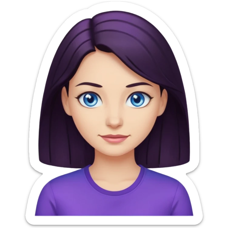 Smirking dark hair woman with blue eyes, wearing purple shirt 

 sticker