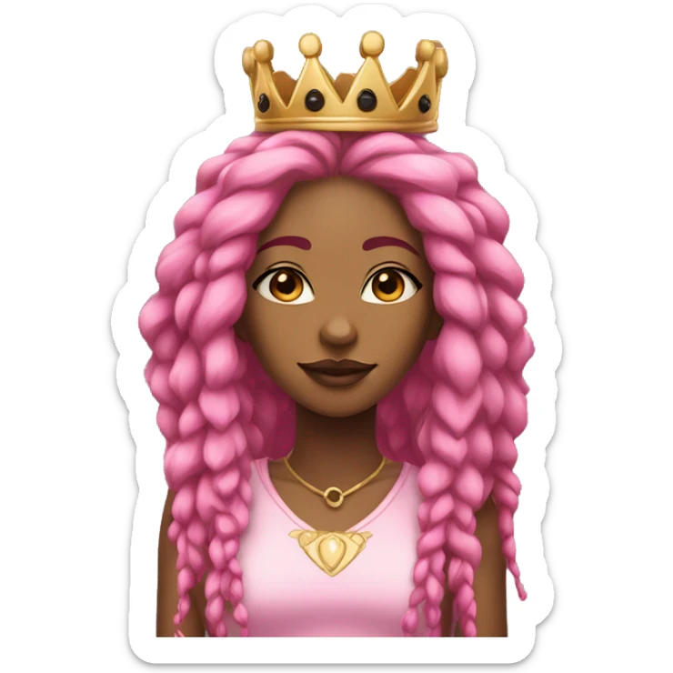 Black woman with long, blonde dreadlocks with pink highlights, and pink and black fox ears, wearing a pink and gold crown with six points sticker